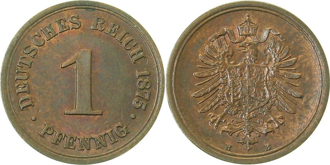 00175B~1.1-H 1 Pfennig  1875B prfr, Originalfarbe J 001  