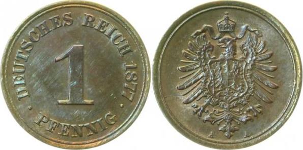 00177A~1.5-GG 1 Pfennig  1877A f. prfr schöne Patina J 001  