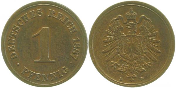 00187D~1.8v 1 Pfennig  1887D vz+ 7 deutlich doppelt !!! J 001  