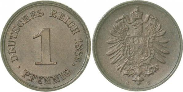 00189G~0.95 1 Pfennig  1889G prfr/fein!!! J 001  