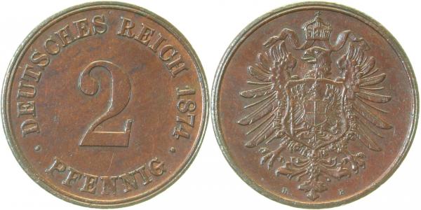 00274H~1.8 2 Pfennig  1874H vz/prfr !! J 002  