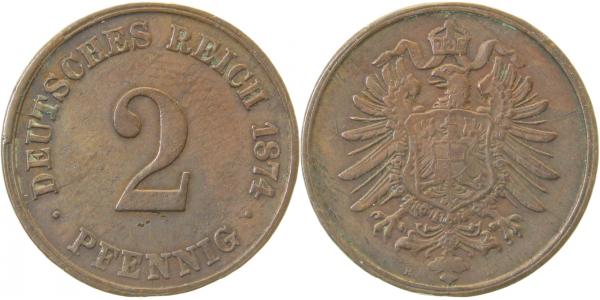 00274H~2.5 2 Pfennig  1874H ss/vz J 002  