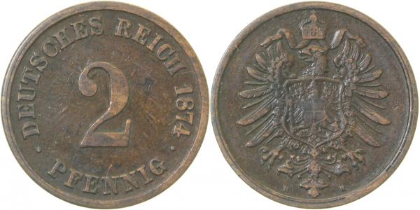 00274H~2.8 2 Pfennig  1874H ss+ J 002  