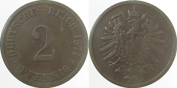 00274H~3.2 2 Pfennig  1874H ss- J 002  