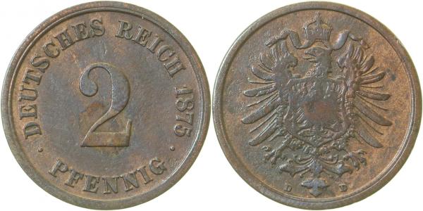 00275D~3.5 2 Pfennig  1875D s/ss J 002  