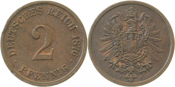 00276J~2.5b 2 Pfennig  1876J ss/vz kl. Rf. J 002  