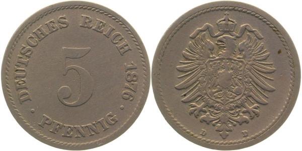 00376D~2.8 5 Pfennig  1876D ss+ J 003  