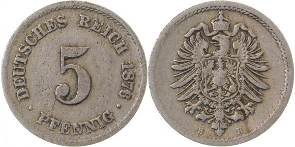 00376H~3.5 5 Pfennig  1876H s/ss J 003  