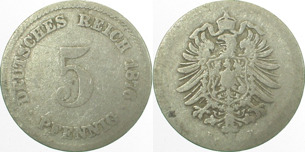 00376H~4.0 5 Pfennig  1876H s J 003  