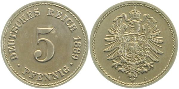00389A~1.5b 5 Pfennig  1889A vz/st kl. Korrosion am Wertzahl J 003  