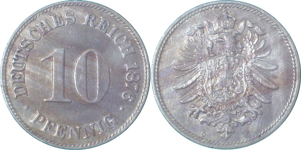 00476C~2.5b 10 Pfennig  1876C ss/vz leicht ausgetretenes Cu J 004  
