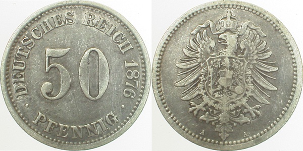 00776A~2.8 50 Pfennig  1876A ss+ J 007  