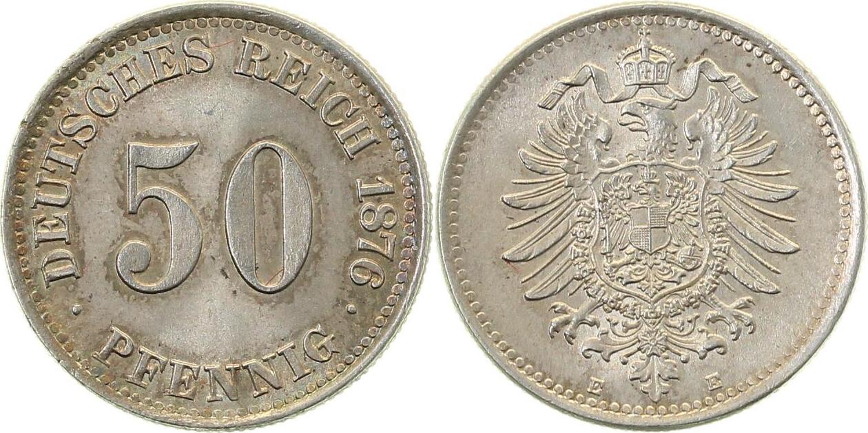 00776E~1.1 50 Pfennig  1876E prfr/stgl  schöne Patina, Archiv Franquinet J 007  