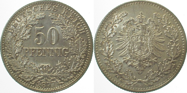 00877G~2.0 50 Pfennig  1877G vz Mzz.kaum sichtb J 008  