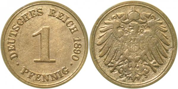 01090A~2.0b 1 Pfennig  1890A vz Rückseite schw. geprägt !! J 010  