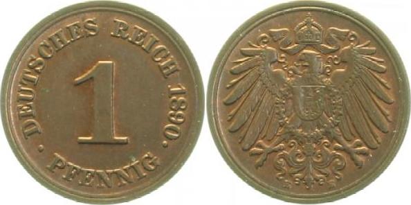 01090E~0.95 1 Pfennig  1890E prfr.fein !!!!! J 010  