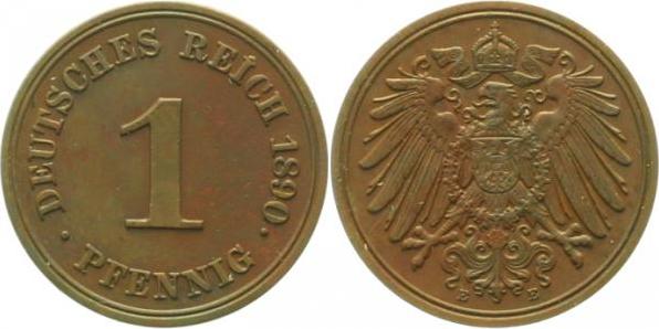 01090E~1.2 1 Pfennig  1890E prfr. J 010  