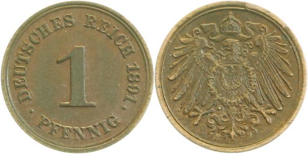 01091F~2.0 1 Pfennig  1891F vz !!! J 010  