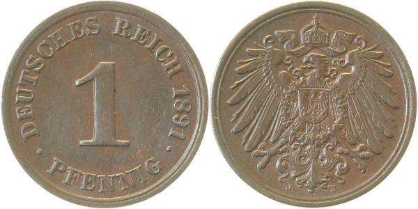 01091J~2.0 1 Pfennig  1891J vz RRR J 010  