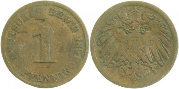 01091J~3.5 1 Pfennig  1891J s/ss J 010  