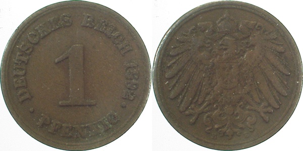 01092E~2.5 1 Pfennig  1892E ss/vz J 010  