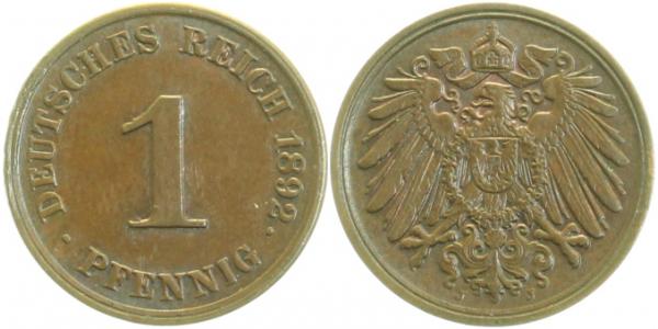 01092J~1.5 1 Pfennig  1892J vz/stgl Licht. Prägung !!! J 010  