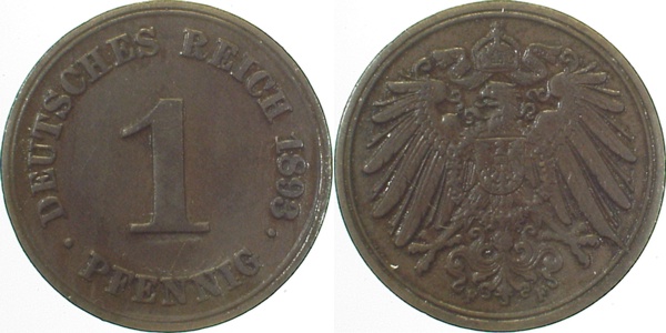 01093F~2.5 1 Pfennig  1893F ss/vz J 010  