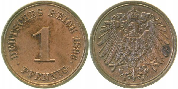 01096E~1.8b 1 Pfennig  1896E vz +  etw. fleckig J 010  