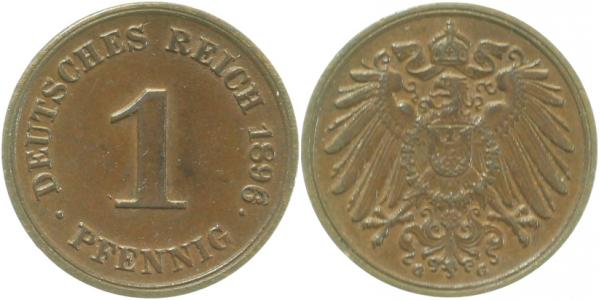 01096G~2.0b 1 Pfennig  1896G eine 2. Zahl 6 sichtbar vz!! J 010  