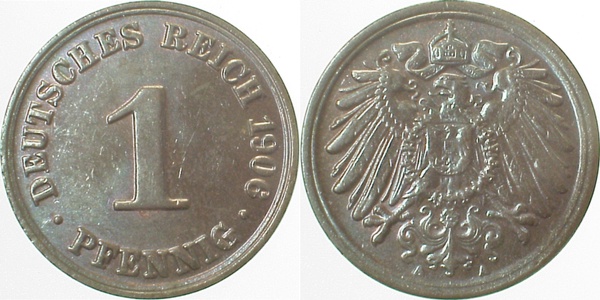 010n06A~1.2a 1 Pfennig  1906A prfr Patina !! J 010  