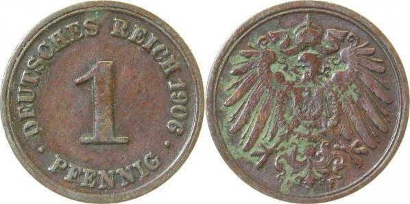 010n06F~2.5-P 1 Pfennig  1906F ss/vz Jahreszahl deutl. doppelt J 010  