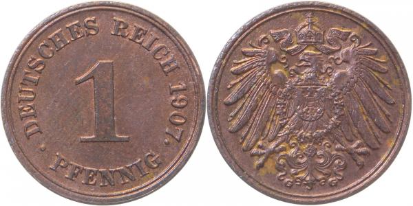 010n07G~1.2 1 Pfennig  1907G prfr!! J 010  