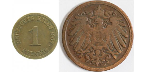 010n07J~3.2-P 1 Pfennig  1907J ss- beide Mzz. deutl. doppelt !! J 010  