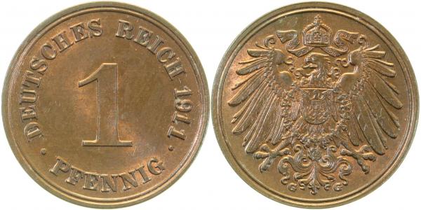 010n11G~1.1 1 Pfennig  1911G prfr/stgl J 010  