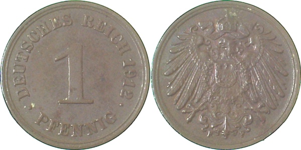 010n12F~2.0 1 Pfennig  1912F vz J 010  