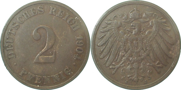 01104J~2.5 2 Pfennig  1904J ss/vz R J 011  