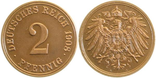 01108A~0.0 2 Pfennig  1908A PP zaponiert J 011  