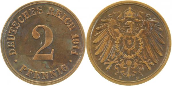 01111D~2.5 2 Pfennig  1911D ss/vz J 011  