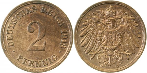 01113G~1.1 2 Pfennig  1913G prfr/st !!! J 011  