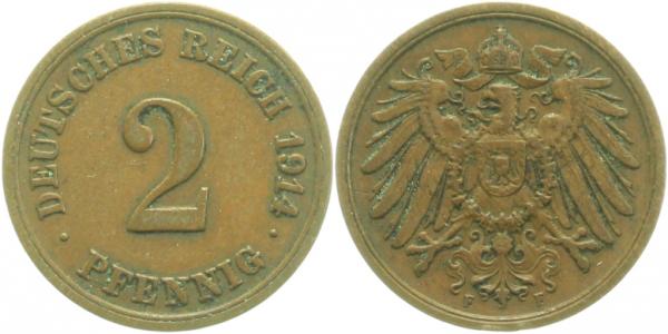 01114F~2.8 2 Pfennig  1914F ss+ kl. Rf. 10.000 Aufl J 011  