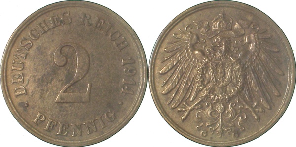 01114G~2.0 2 Pfennig  1914G vz J 011  