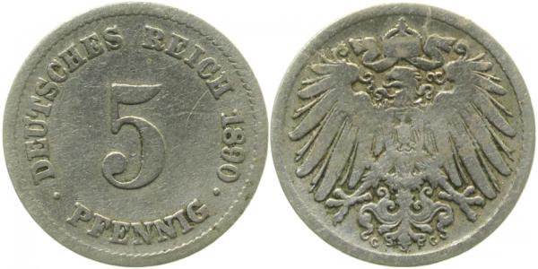 01290G~3.5 5 Pfennig  1890G s/ss J 012  