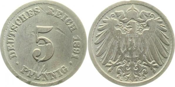 01291G~4.0 5 Pfennig  1891G s J 012  