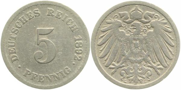01292G~3.5 5 Pfennig  1892G s/ss J 012  