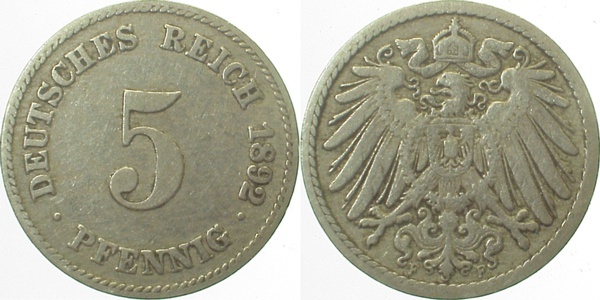 01292F~3.0 5 Pfennig  1892F ss J 012  