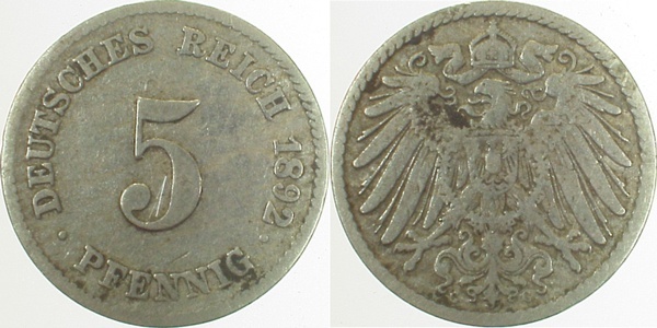01292G~3.0 5 Pfennig  1892G ss J 012  