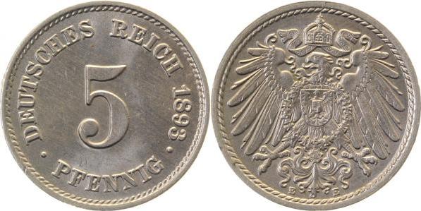 01293E~1.1 5 Pfennig  1893E prfr/stl !!! J 012  