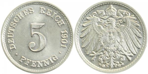 012n01G~1.1 5 Pfennig  1901G prfr/stgl !!! J 012  