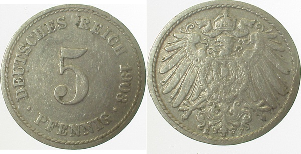 012n03F~2.5 5 Pfennig  1903F ss/vz J 012  