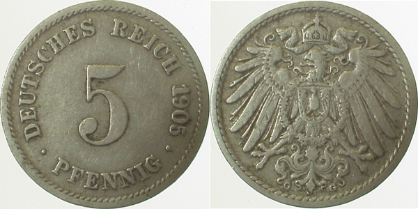 012n05G~2.8 5 Pfennig  1905G ss+ J 012  